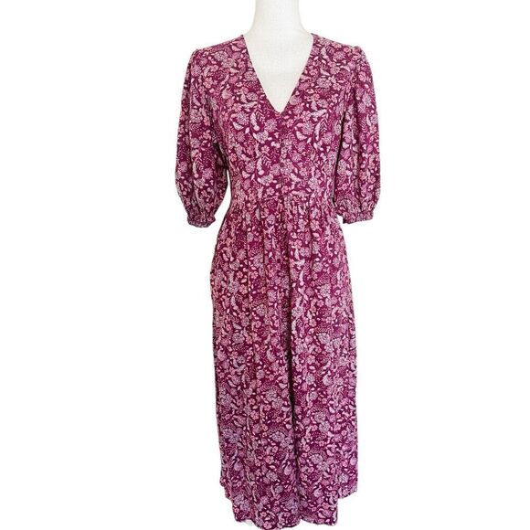 NWT Old Navy Womens Floral Print Midi Maxi Dress Puff Sleeve Size Small Prairie - Picture 1 of 6